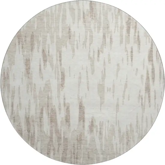 8' Ivory And Beige Abstract Washable Round Rug With UV Protection Photo 1