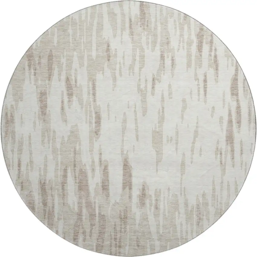 8' Ivory And Beige Abstract Washable Round Rug With UV Protection Photo 1