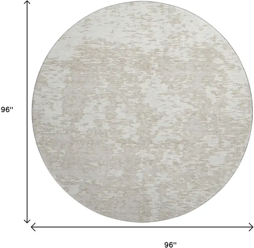 8' Ivory And Beige Abstract Washable Round Rug With UV Protection Photo 9