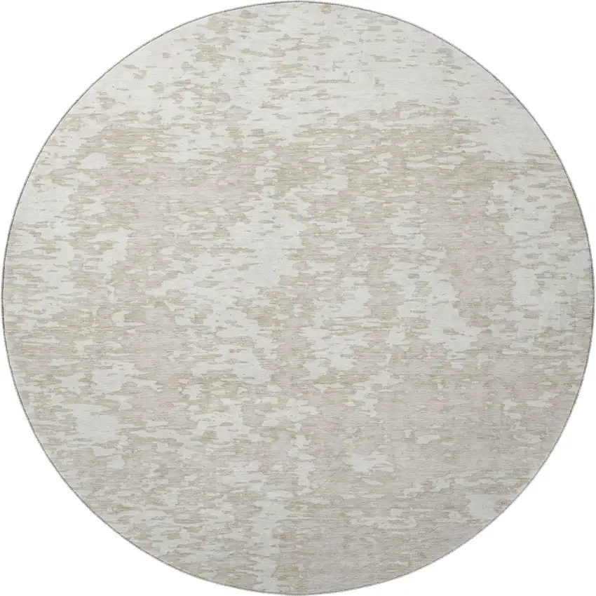 8' Ivory And Beige Abstract Washable Round Rug With UV Protection Photo 3