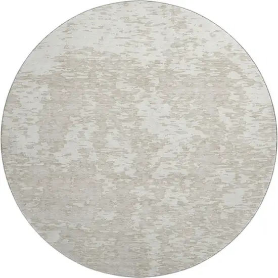 8' Ivory And Beige Abstract Washable Round Rug With UV Protection Photo 1