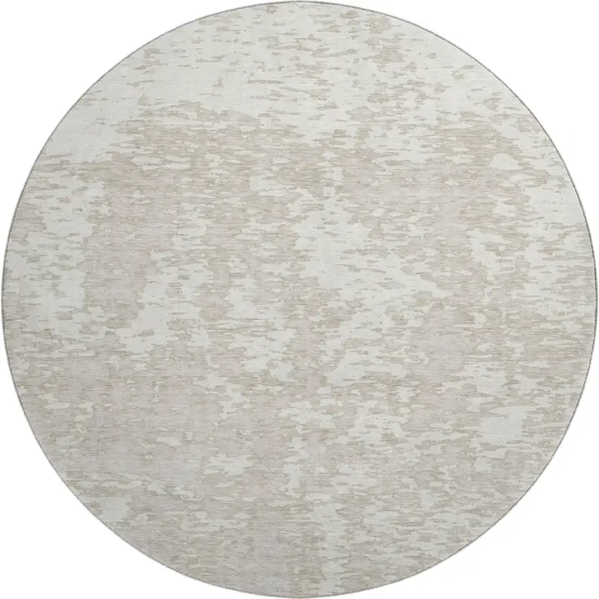 8' Ivory And Beige Abstract Washable Round Rug With UV Protection Photo 1
