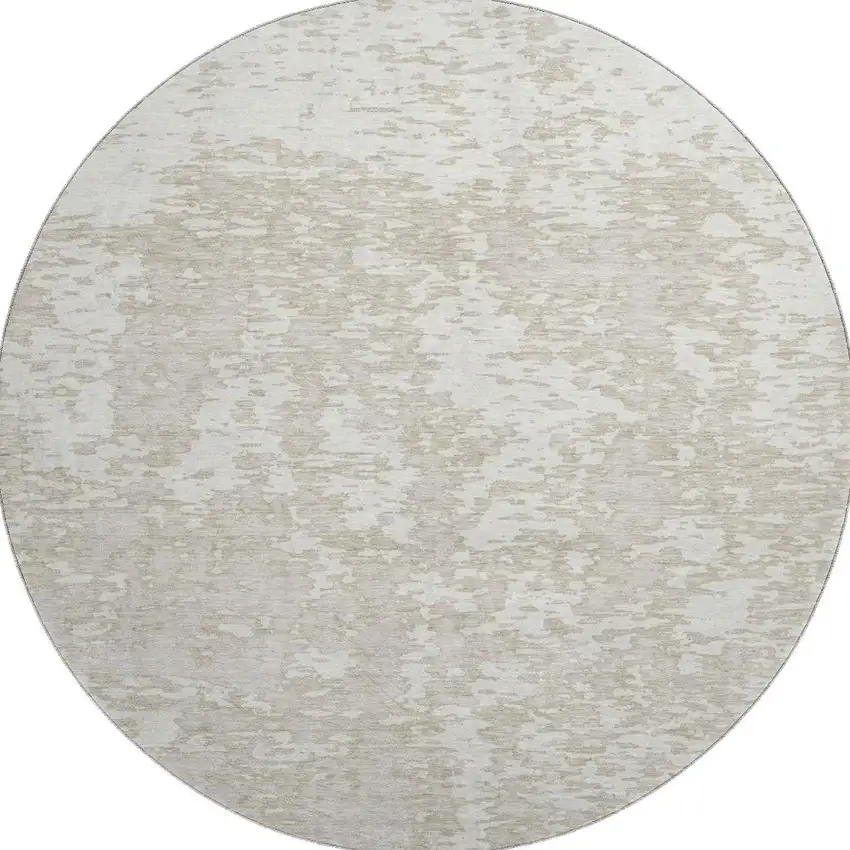 8' Ivory And Beige Abstract Washable Round Rug With UV Protection Photo 2