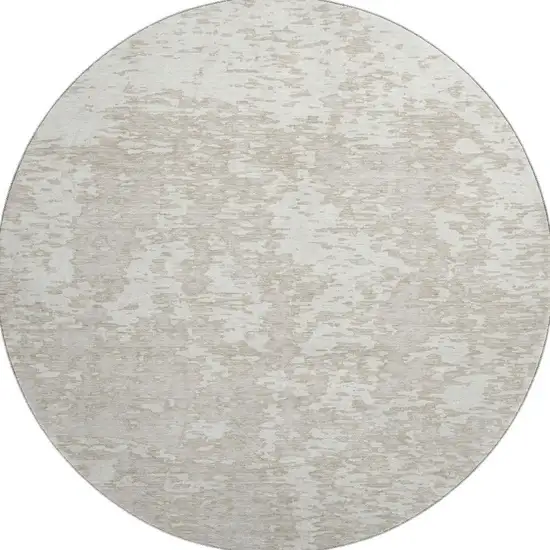 8' Ivory And Beige Abstract Washable Round Rug With UV Protection Photo 2