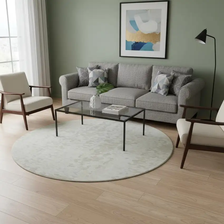 8' Ivory And Beige Abstract Washable Round Rug With UV Protection Photo 2