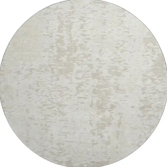 8' Ivory And Beige Abstract Washable Round Rug With UV Protection Photo 2