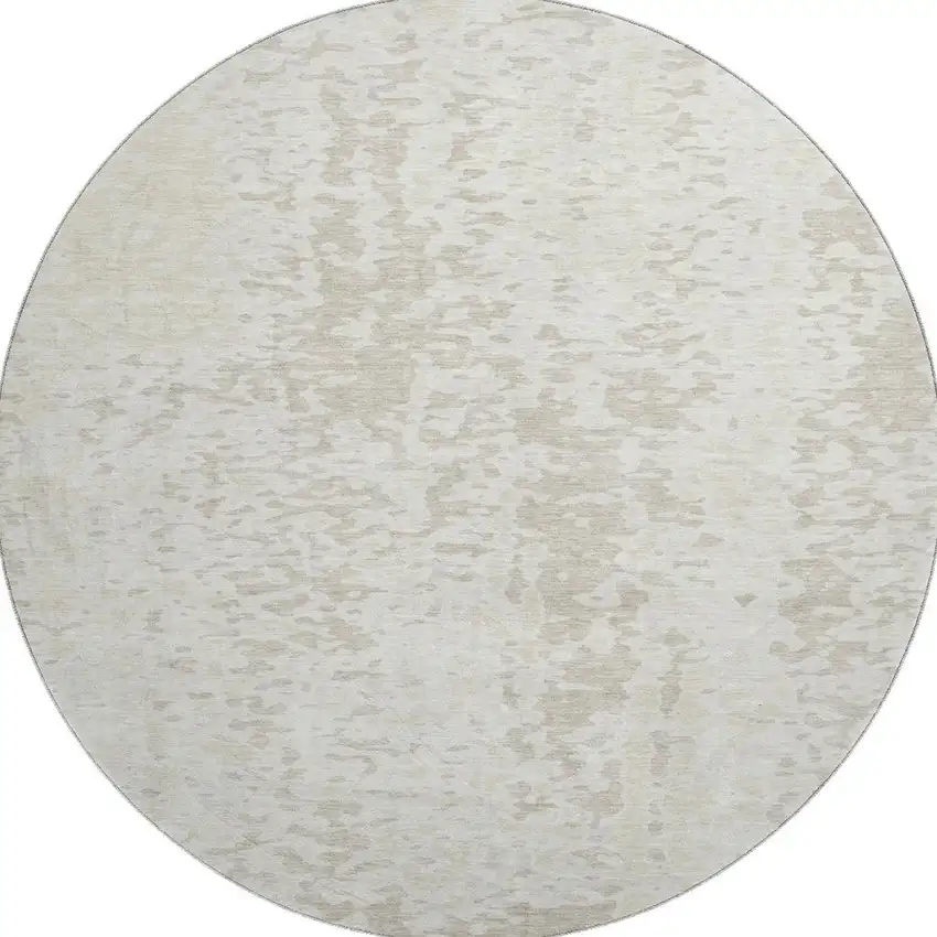 8' Ivory And Beige Abstract Washable Round Rug With UV Protection Photo 2