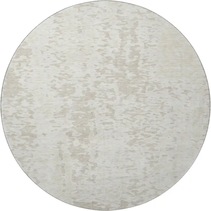 8' Ivory And Beige Abstract Washable Round Rug With UV Protection Photo 3