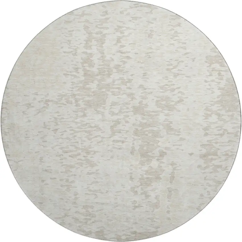 8' Ivory And Beige Abstract Washable Round Rug With UV Protection Photo 1