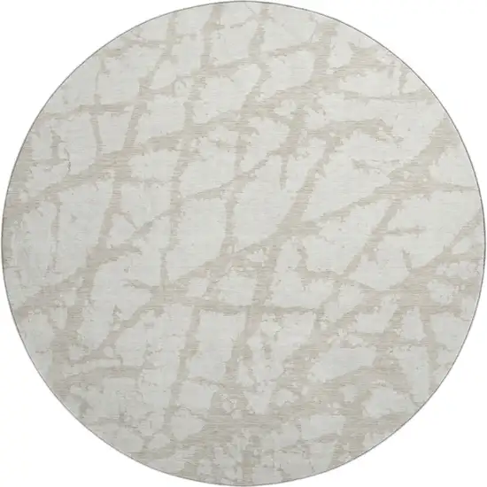 8' Ivory And Beige Abstract Washable Round Rug With UV Protection Photo 1