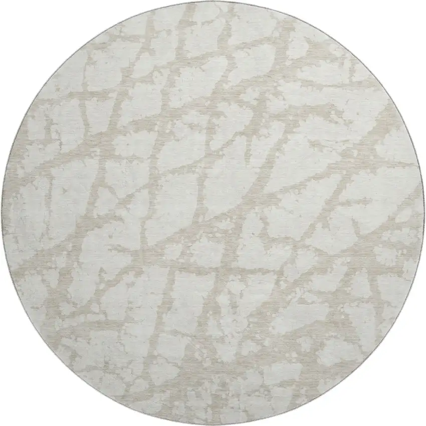 8' Ivory And Beige Abstract Washable Round Rug With UV Protection Photo 1