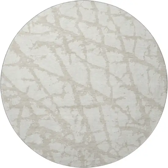 8' Ivory And Beige Abstract Washable Round Rug With UV Protection Photo 2