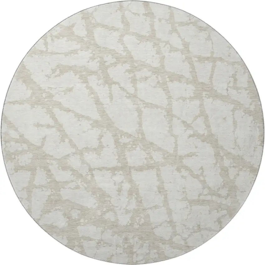 8' Ivory And Beige Abstract Washable Round Rug With UV Protection Photo 2