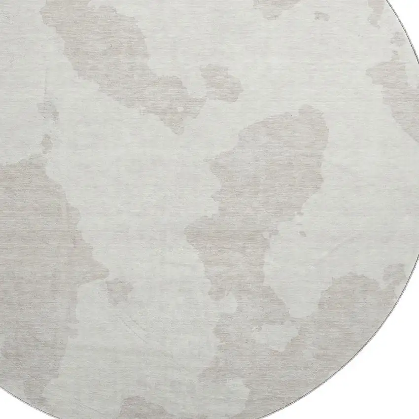 8' Ivory And Beige Abstract Washable Round Rug With UV Protection Photo 2