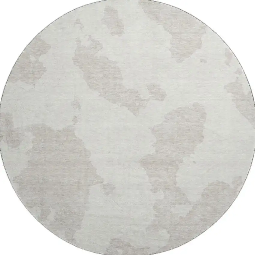 8' Ivory And Beige Abstract Washable Round Rug With UV Protection Photo 3