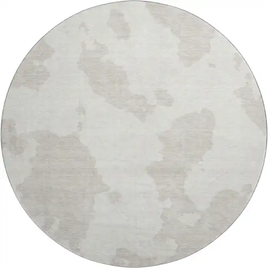 8' Ivory And Beige Abstract Washable Round Rug With UV Protection Photo 1