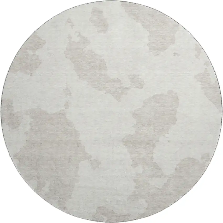 8' Ivory And Beige Abstract Washable Round Rug With UV Protection Photo 1