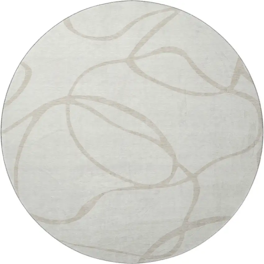 8' Ivory And Beige Abstract Washable Round Rug With UV Protection Photo 3