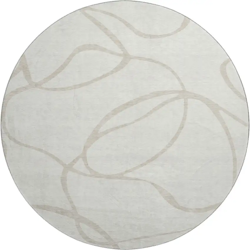 8' Ivory And Beige Abstract Washable Round Rug With UV Protection Photo 1