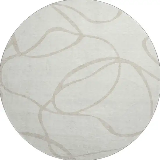 8' Ivory And Beige Abstract Washable Round Rug With UV Protection Photo 2
