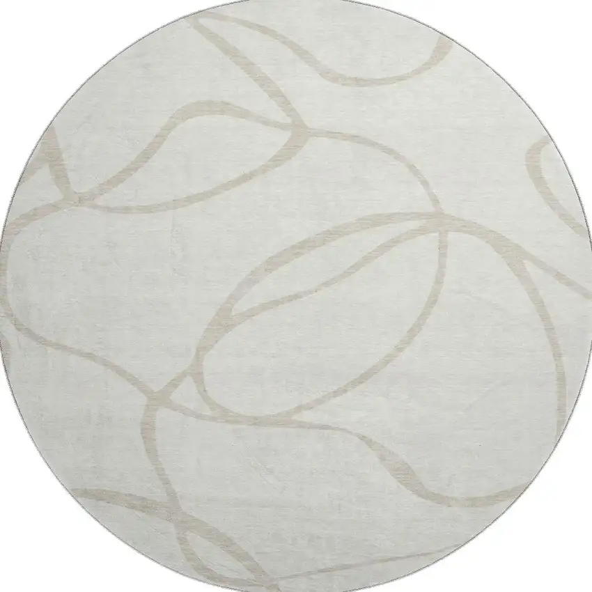 8' Ivory And Beige Abstract Washable Round Rug With UV Protection Photo 2