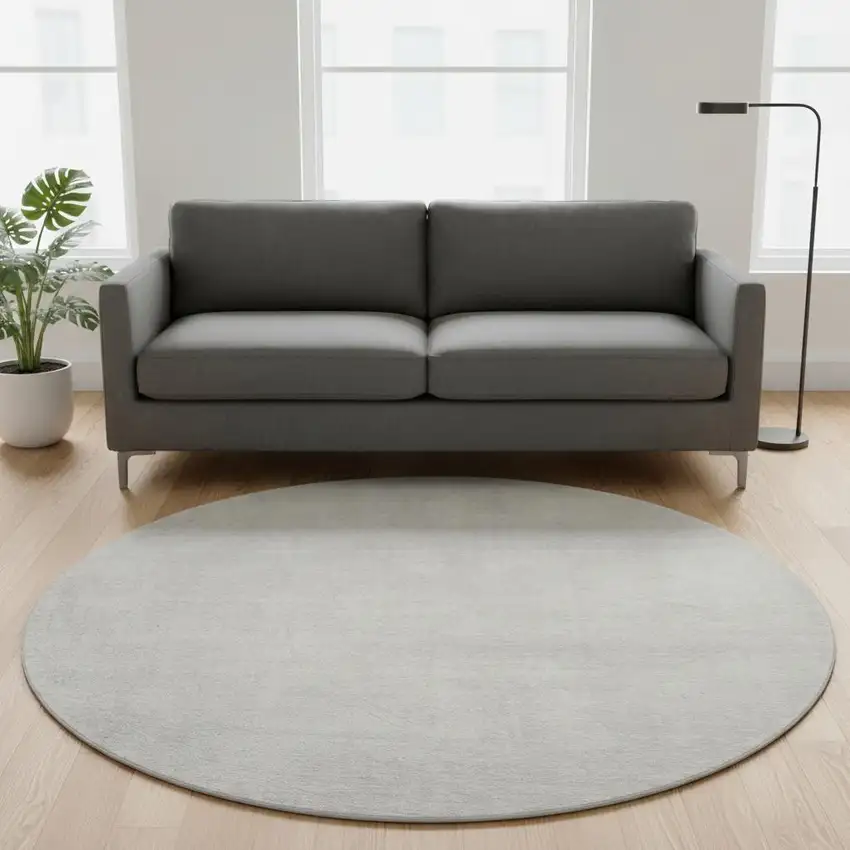 8' Ivory And Beige Abstract Washable Round Rug With UV Protection Photo 2