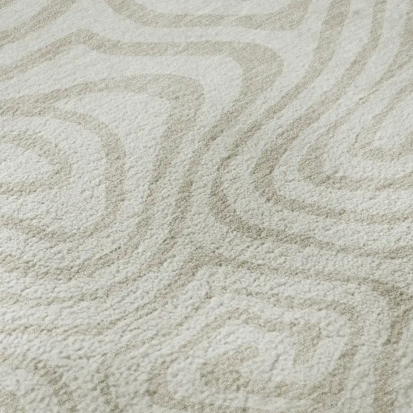 8' Ivory And Beige Abstract Washable Round Rug With UV Protection Photo 8