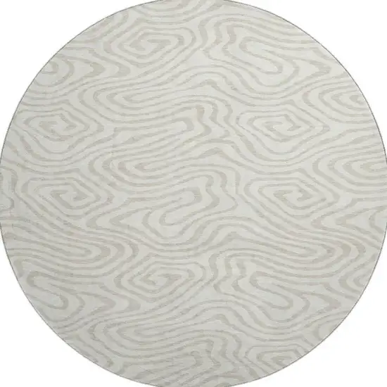 8' Ivory And Beige Abstract Washable Round Rug With UV Protection Photo 3