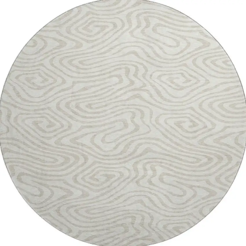 8' Ivory And Beige Abstract Washable Round Rug With UV Protection Photo 3