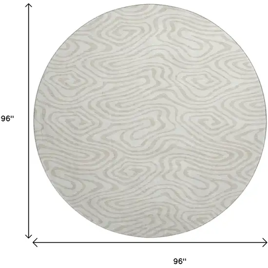 8' Ivory And Beige Abstract Washable Round Rug With UV Protection Photo 9
