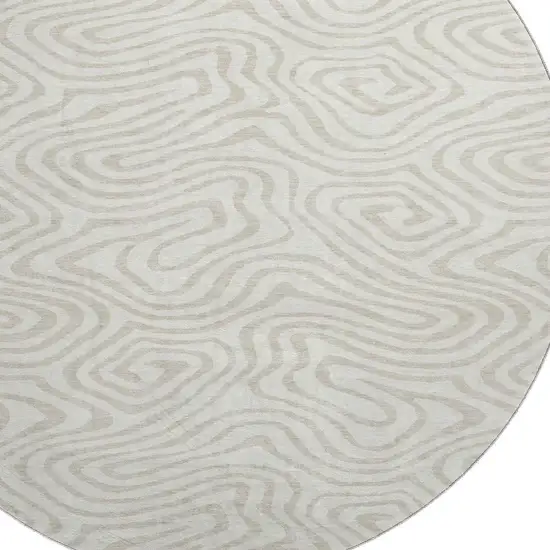 8' Ivory And Beige Abstract Washable Round Rug With UV Protection Photo 2