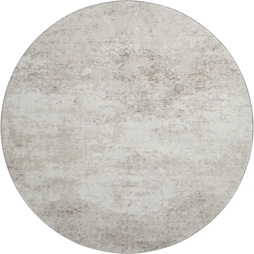 8' Ivory And Beige Abstract Washable Round Rug With UV Protection Photo 1