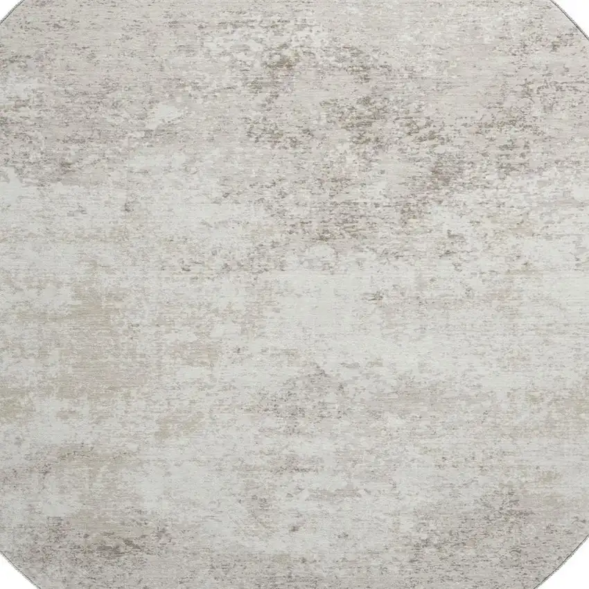 8' Ivory And Beige Abstract Washable Round Rug With UV Protection Photo 2