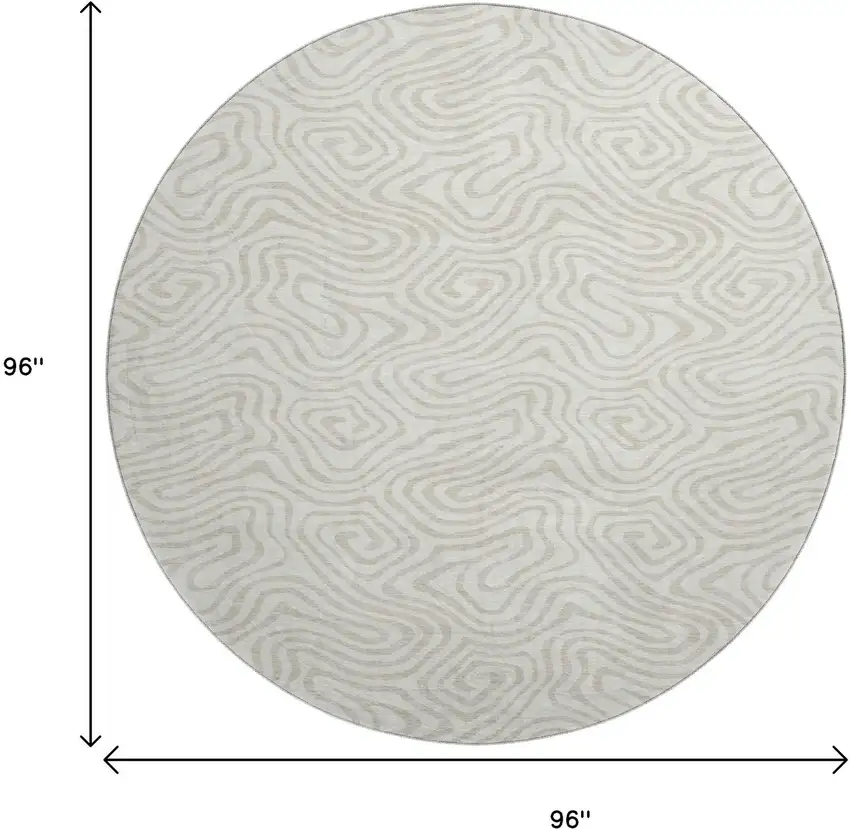 8' Ivory And Beige Abstract Washable Round Rug With UV Protection Photo 9