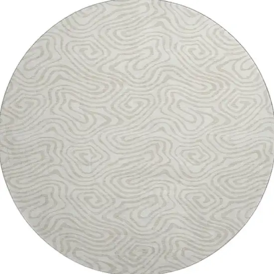 8' Ivory And Beige Abstract Washable Round Rug With UV Protection Photo 3