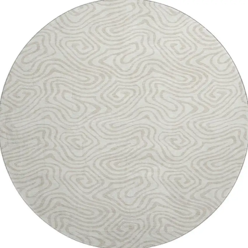 8' Ivory And Beige Abstract Washable Round Rug With UV Protection Photo 3
