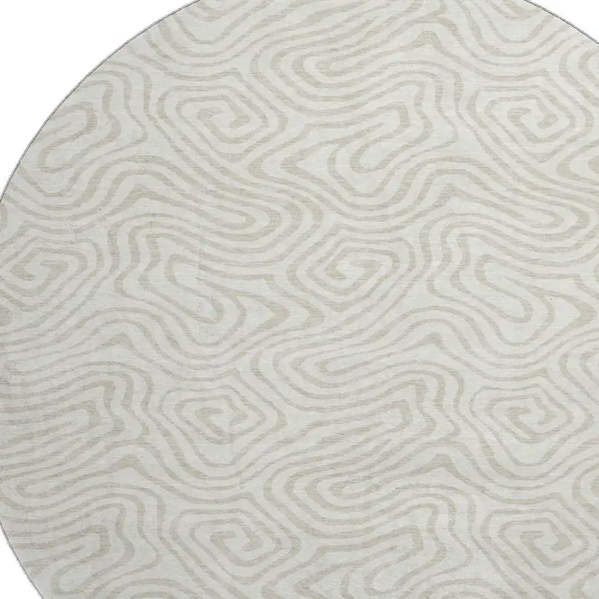 8' Ivory And Beige Abstract Washable Round Rug With UV Protection Photo 2