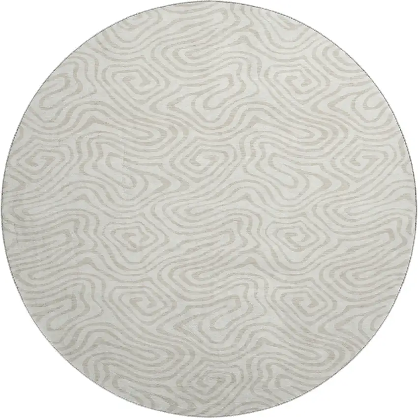 8' Ivory And Beige Abstract Washable Round Rug With UV Protection Photo 1