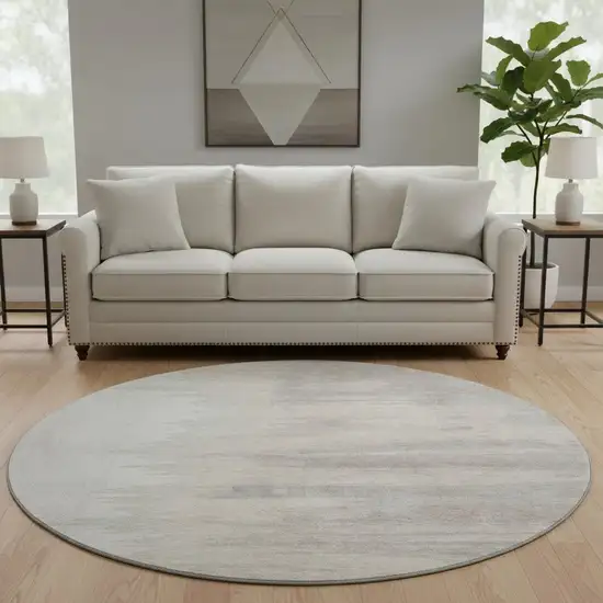 8' Ivory And Beige Abstract Washable Round Rug With UV Protection Photo 2