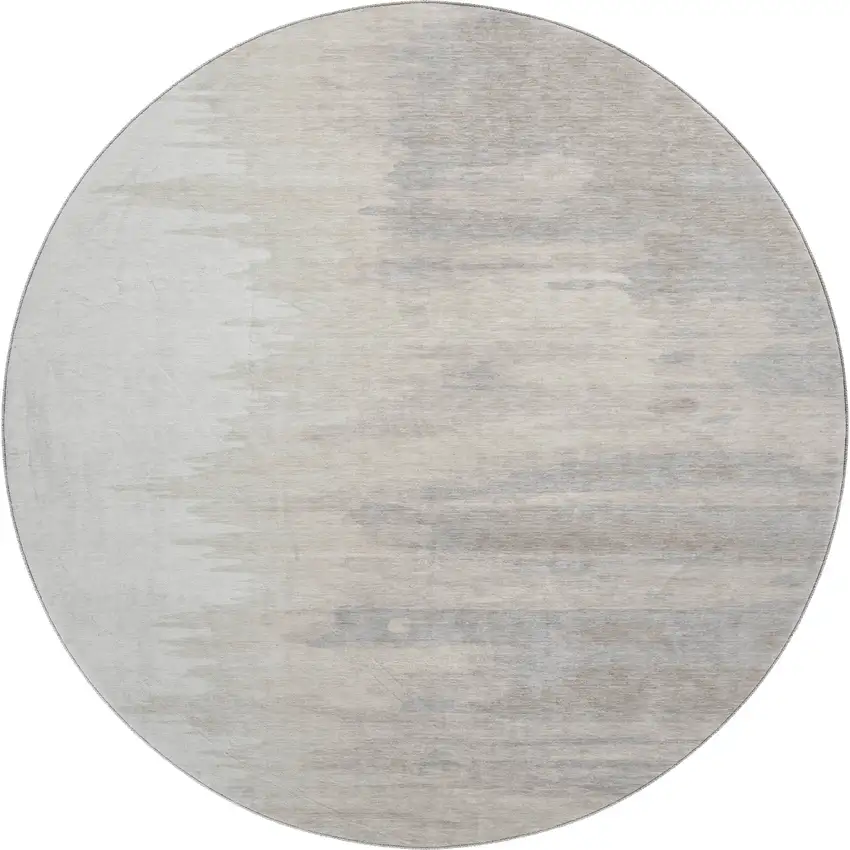 8' Ivory And Beige Abstract Washable Round Rug With UV Protection Photo 1