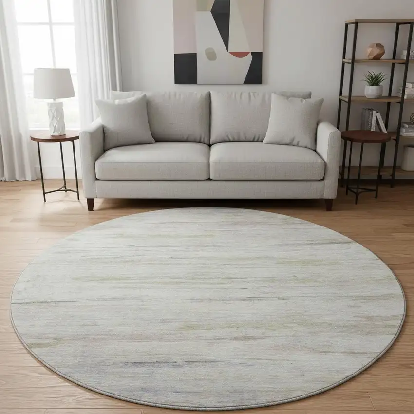 8' Ivory And Beige Abstract Washable Round Rug With UV Protection Photo 2