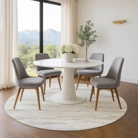 8' Ivory And Beige Abstract Washable Round Rug With UV Protection Photo 5