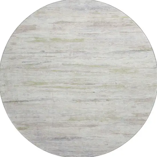 8' Ivory And Beige Abstract Washable Round Rug With UV Protection Photo 4