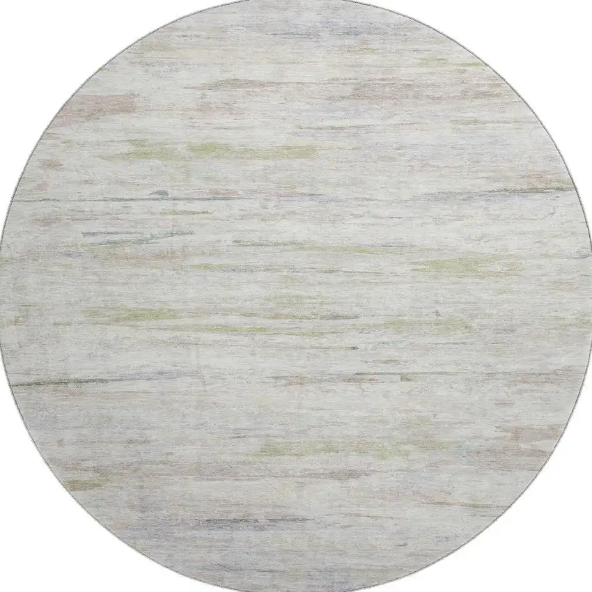 8' Ivory And Beige Abstract Washable Round Rug With UV Protection Photo 4