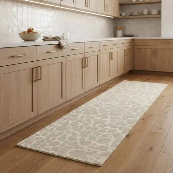 8' Ivory And Beige Animal Print Hand Knotted Area Rug Photo 1
