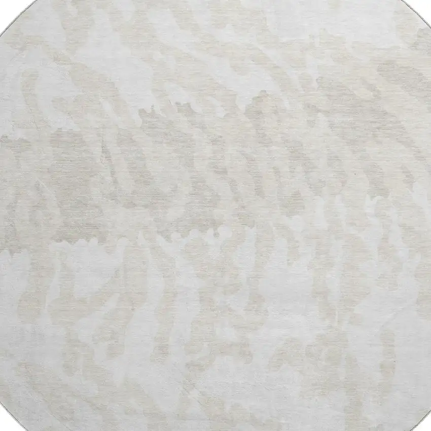 8' Ivory And Beige Animal Print Washable Round Rug With UV Protection Photo 3