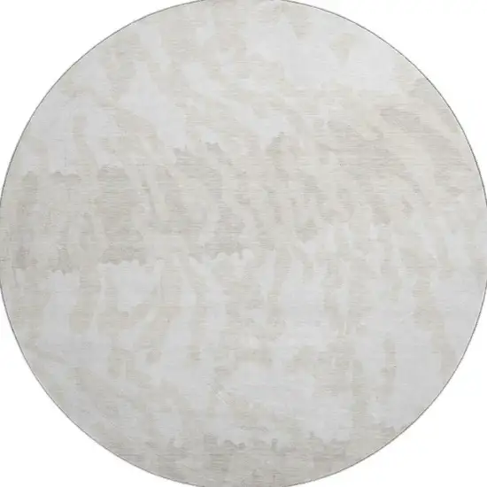 8' Ivory And Beige Animal Print Washable Round Rug With UV Protection Photo 4