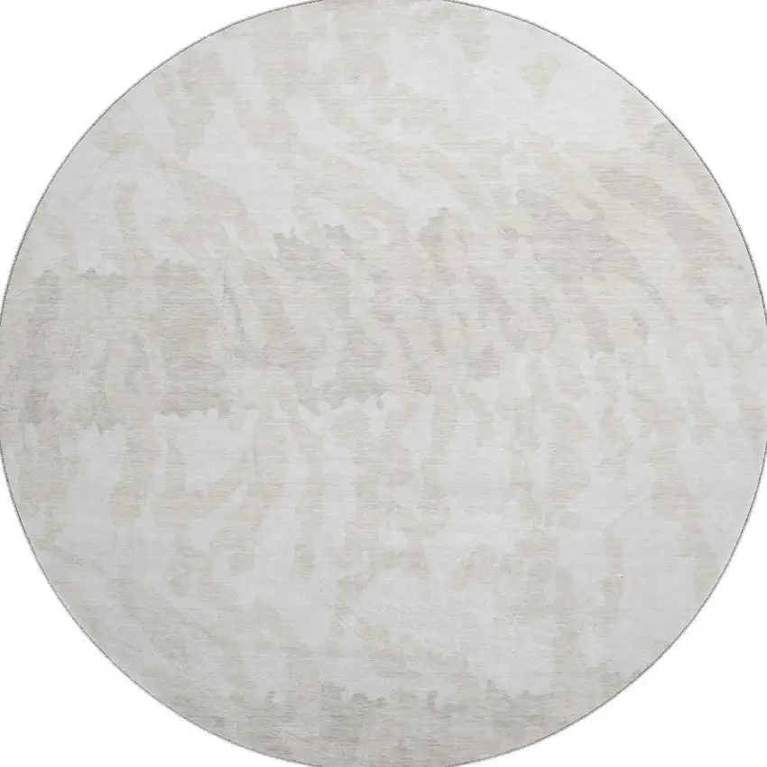 8' Ivory And Beige Animal Print Washable Round Rug With UV Protection Photo 4