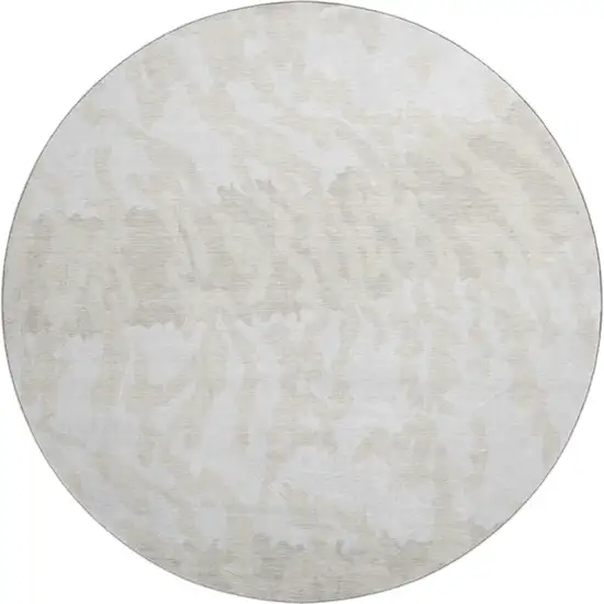 8' Ivory And Beige Animal Print Washable Round Rug With UV Protection Photo 1