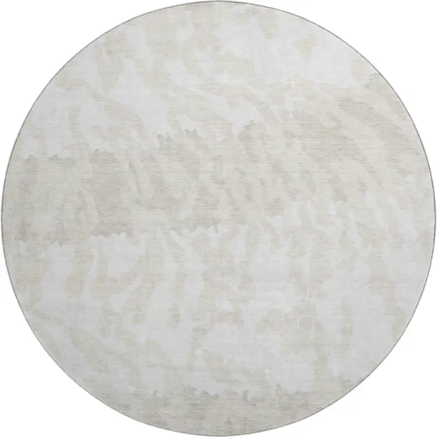 8' Ivory And Beige Animal Print Washable Round Rug With UV Protection Photo 1